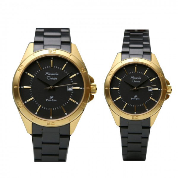 Alexandre Christie AC 1011 Gold Black Steel Couple New